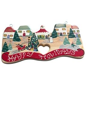 Vintage Folk Art Handmade Wood Winter Christmas Holiday Sign with Heart Cutout